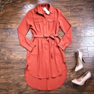 Do + Be • Can’t Quit You dress shirtdress rust orange high low button up belted